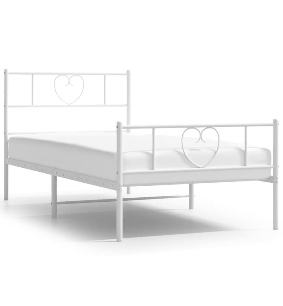 Cadre de lit métal sans matelas avec pied de lit blanc 90x200cm