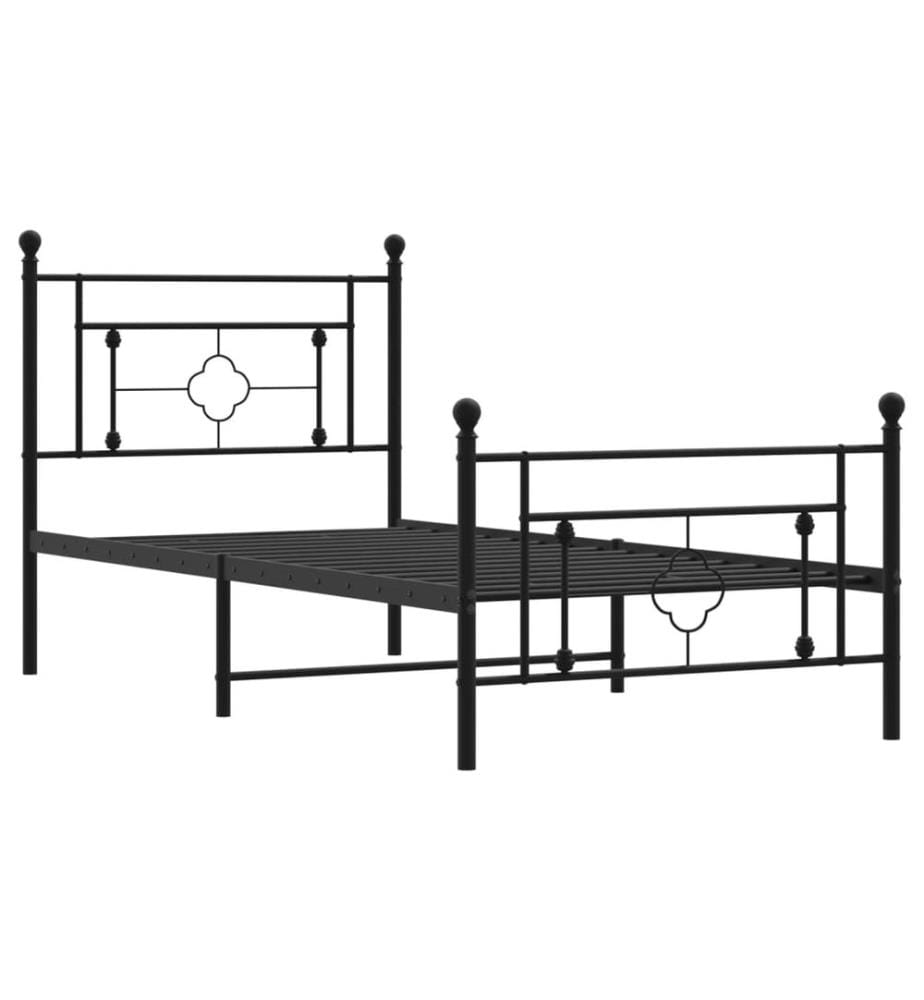 Cadre de lit métal sans matelas avec pied de lit noir 90x190 cm