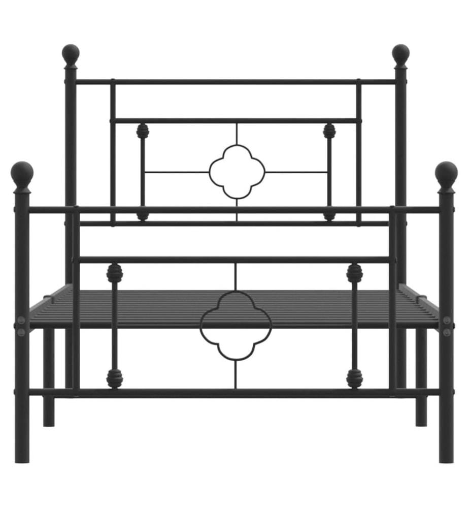 Cadre de lit métal sans matelas avec pied de lit noir 90x190 cm