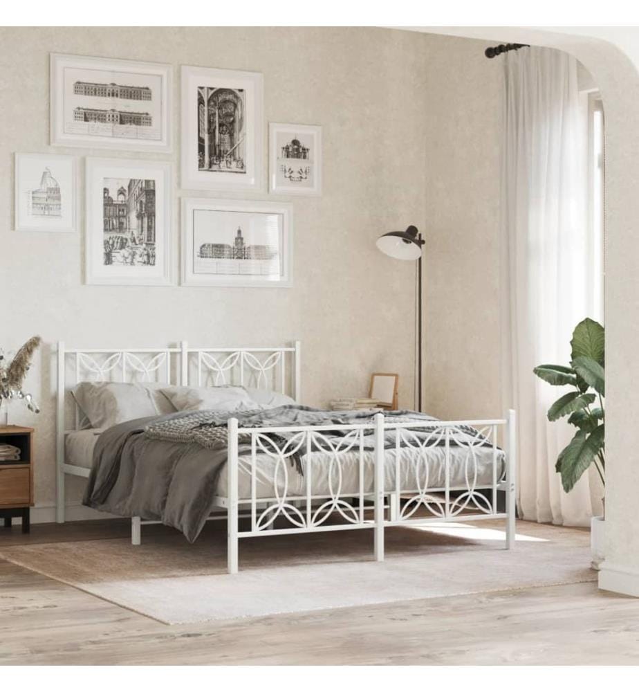 Cadre de lit métal sans matelas et pied de lit blanc 140x200 cm