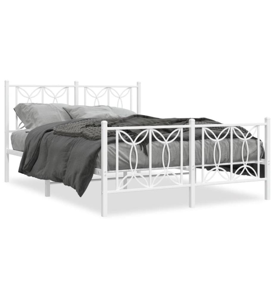 Cadre de lit métal sans matelas et pied de lit blanc 140x200 cm