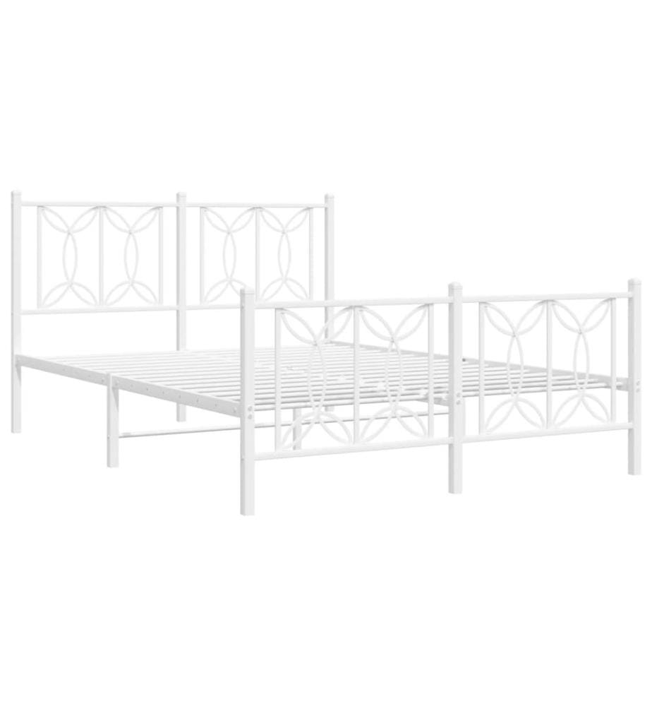 Cadre de lit métal sans matelas et pied de lit blanc 140x200 cm