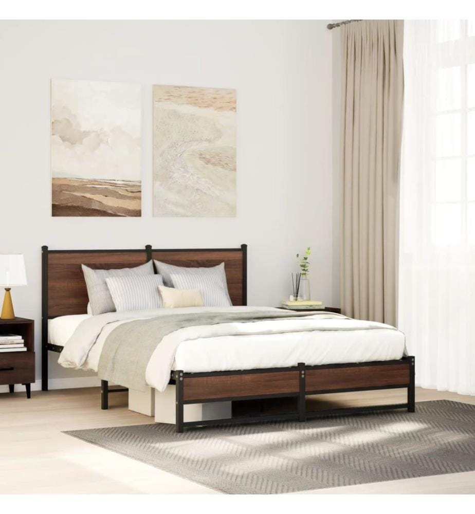 Metallbett ohne Matratze Braun Eichen-Optik 140x200 cm