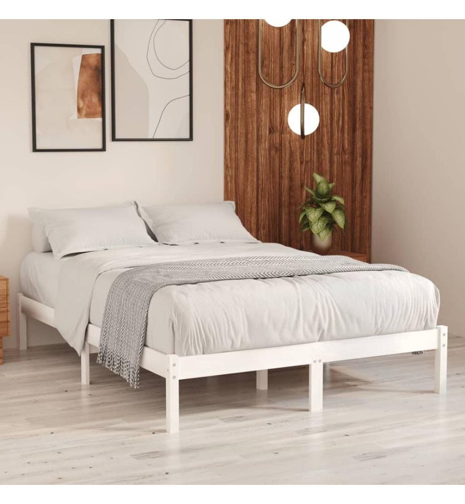 Cadre de lit sans matelas blanc bois massif