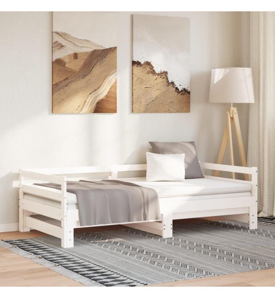 Lit coulissant sans matelas blanc 90x190 cm