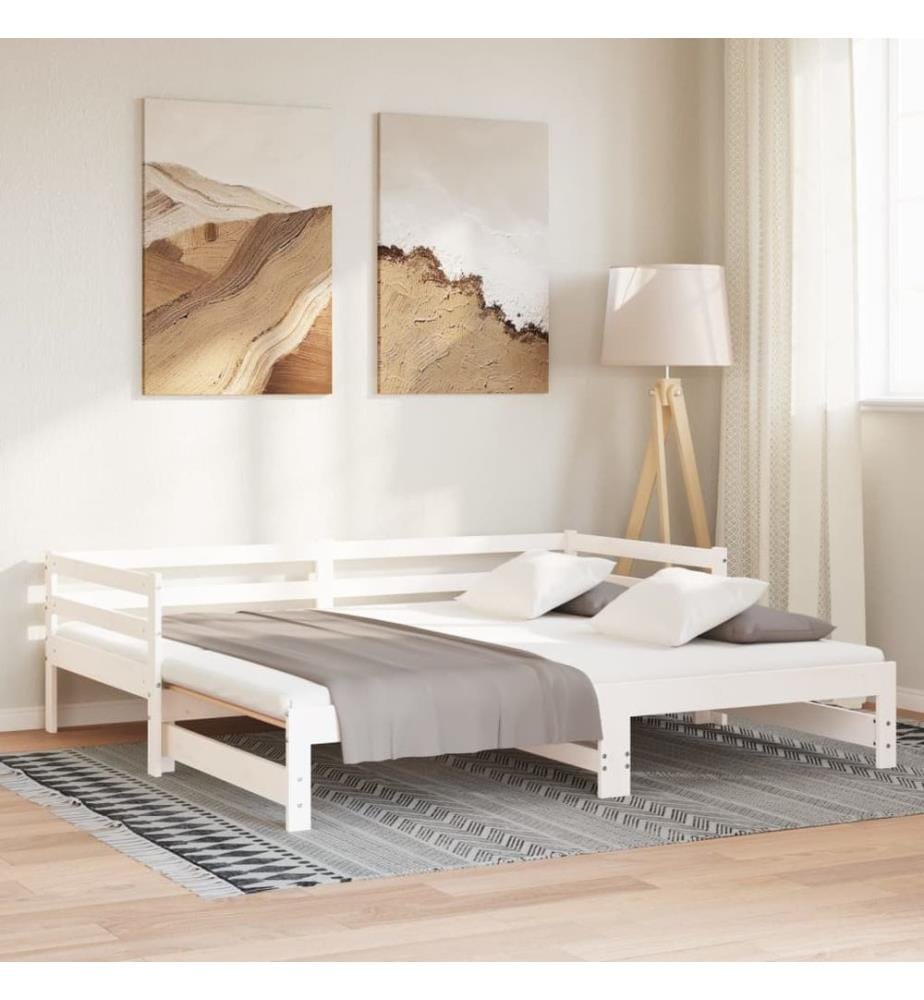 Lit coulissant sans matelas blanc 90x190 cm