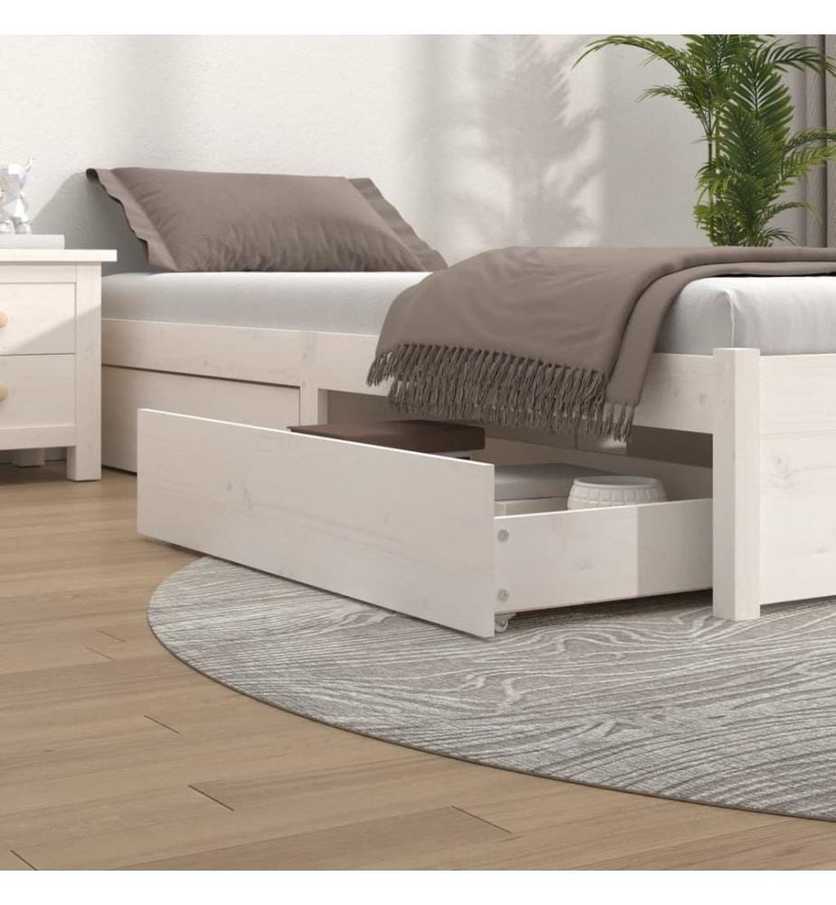 Tiroirs de lit 4 pcs Blanc Bois de pin massif