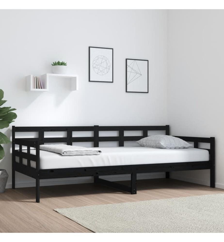 Lit de jour sans matelas noir bois de pin massif 90x200 cm