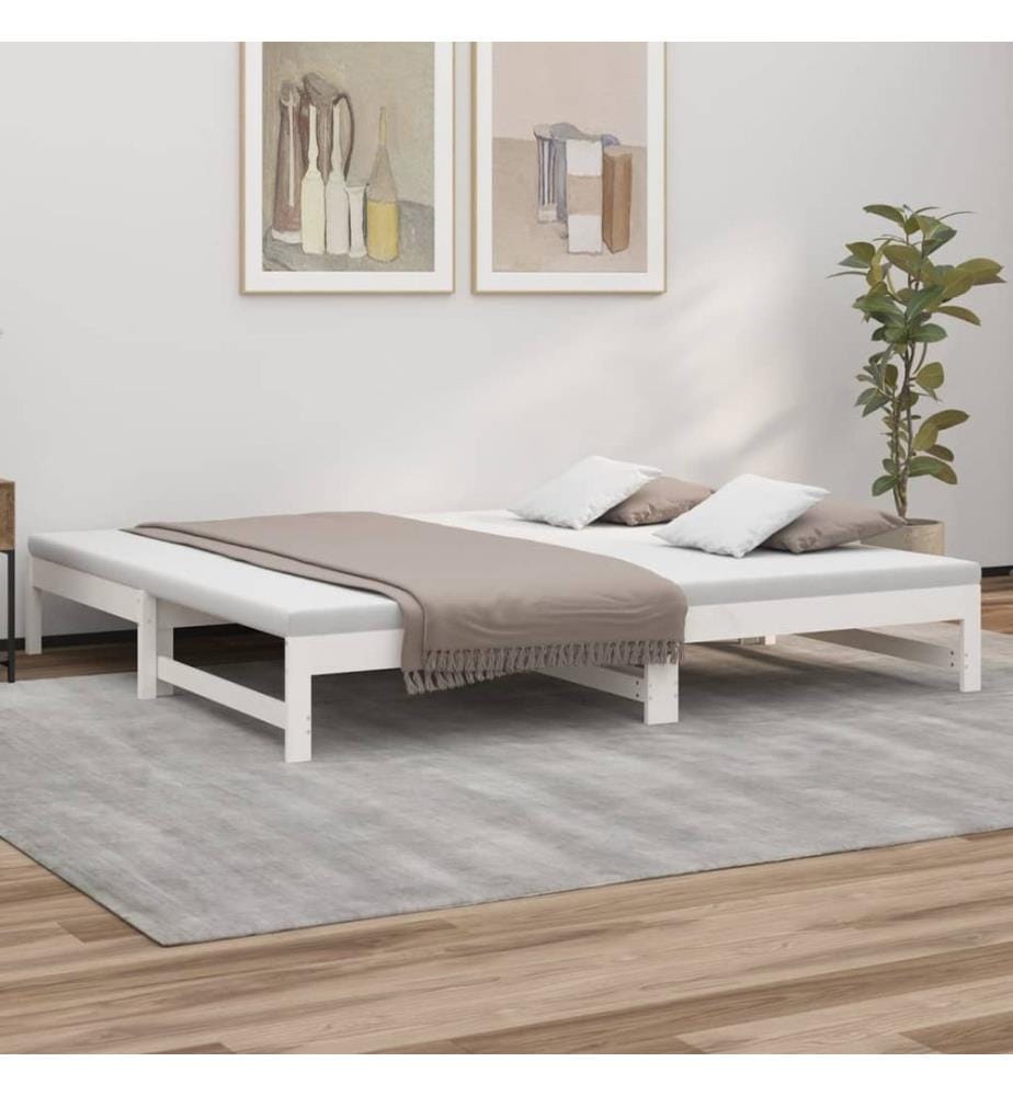 Lit coulissant sans matelas blanc 2x(80x200)cm