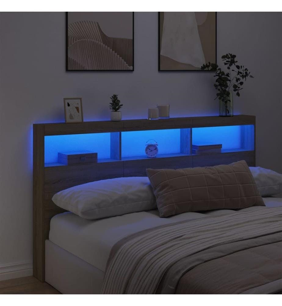 LED-Kopfteil mit Ablagen Sonoma-Eiche 180x17x102 cm