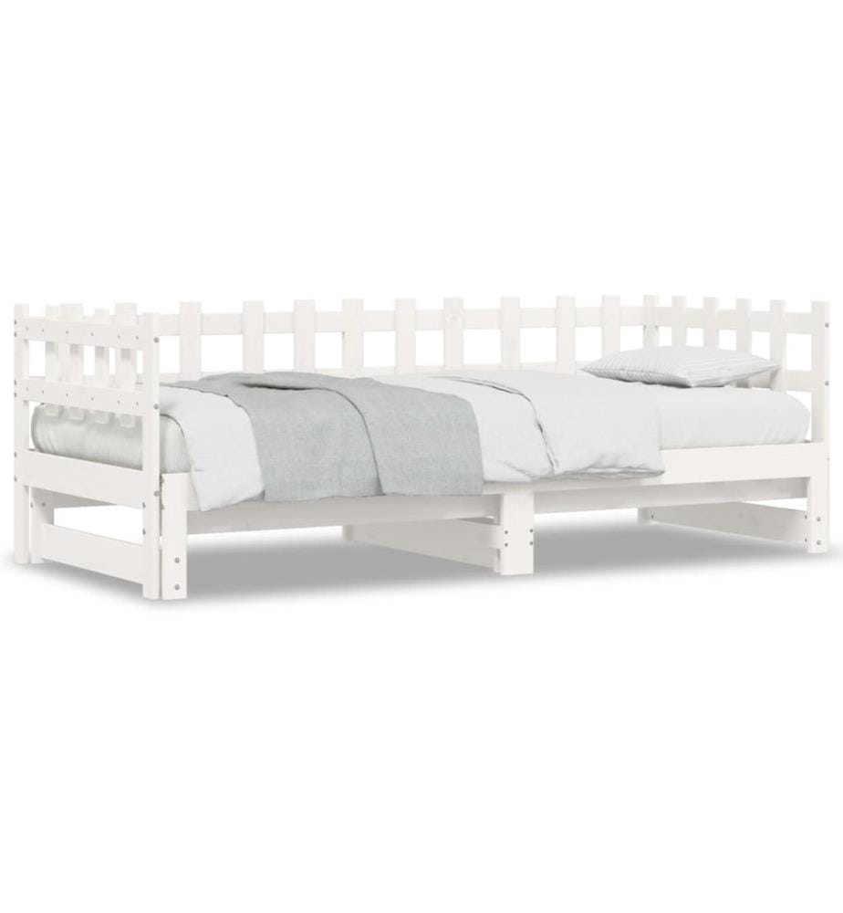 Lit coulissant sans matelas blanc 2x(80x200) cm Bois massif
