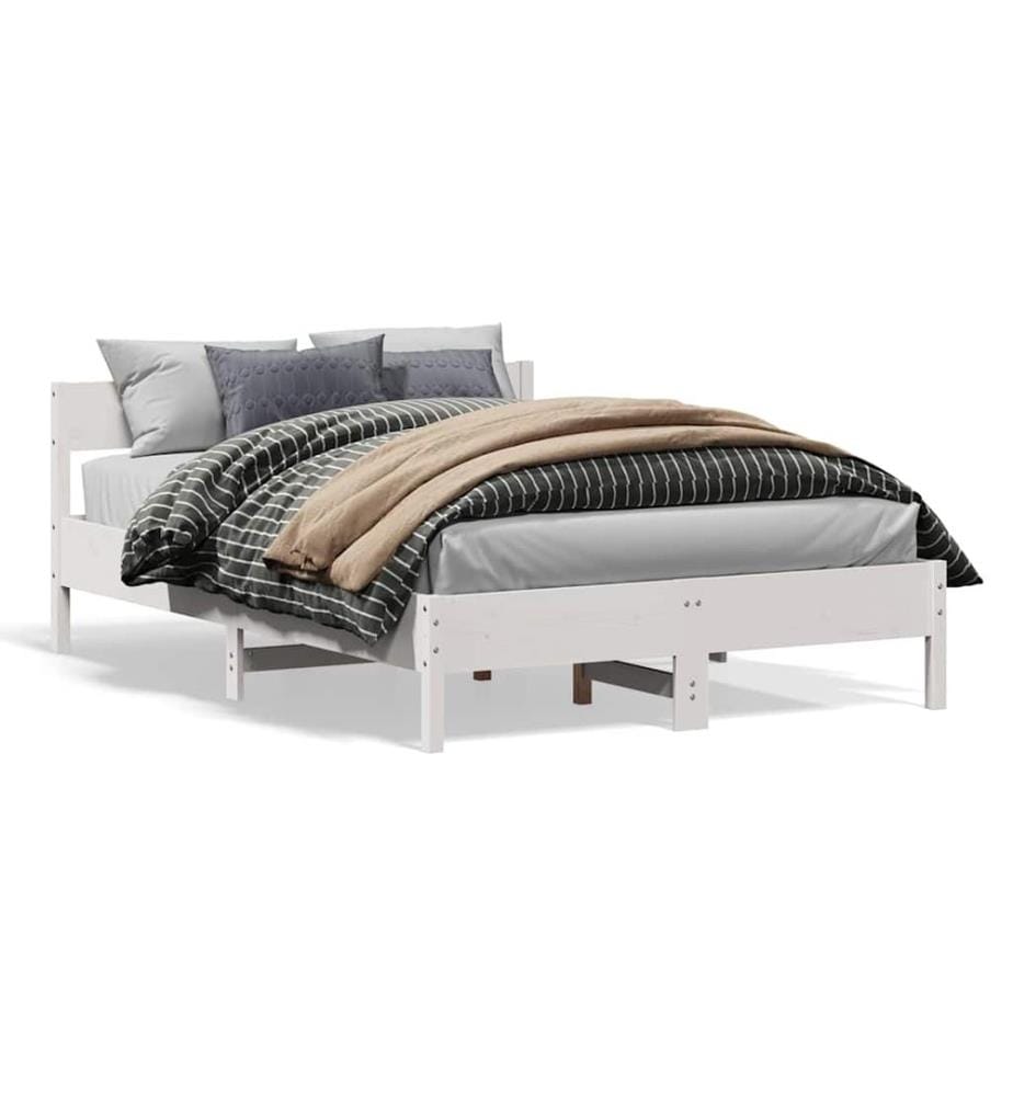 Cadre de lit sans matelas blanc 160x200 cm bois de pin massif