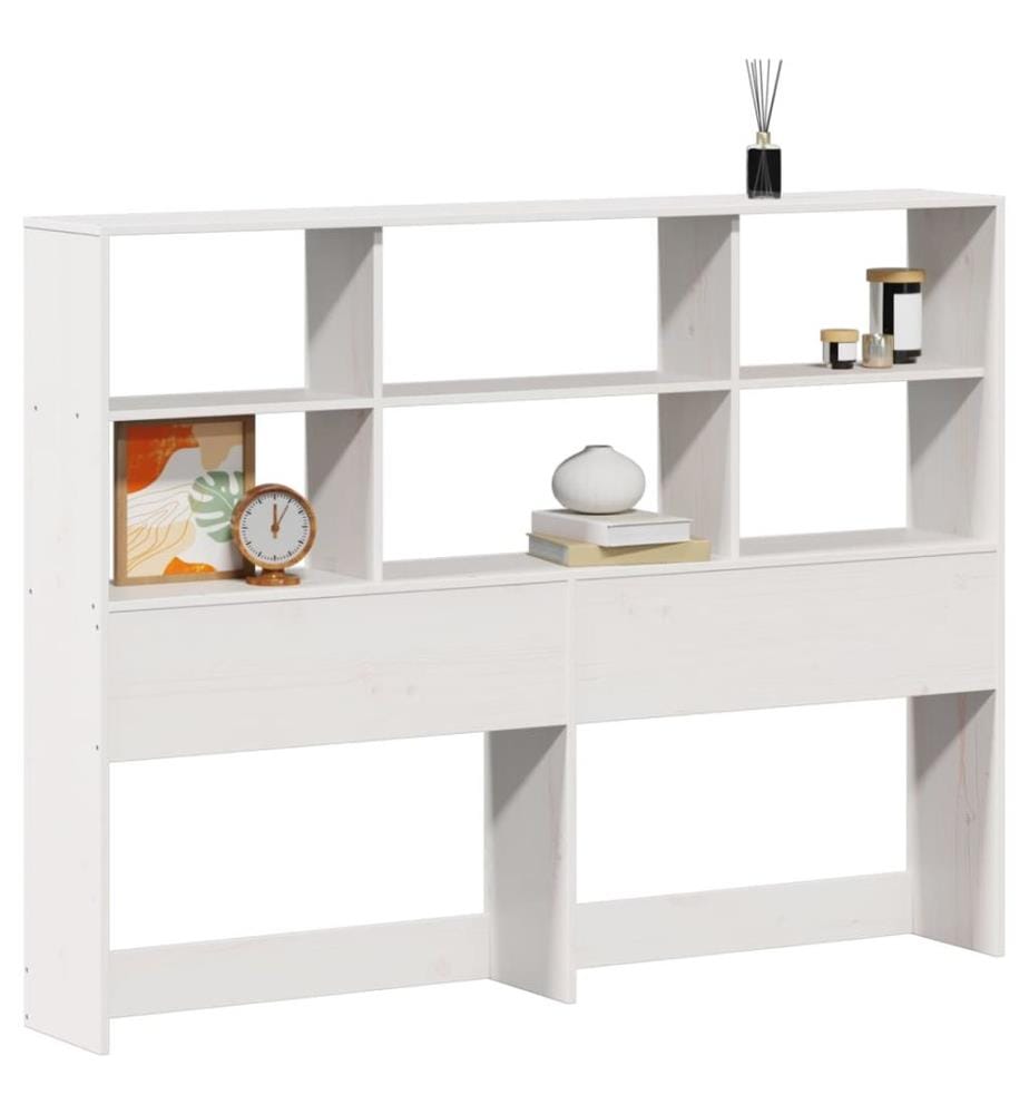 Tête de lit avec rangement blanc 140 cm bois massif de pin