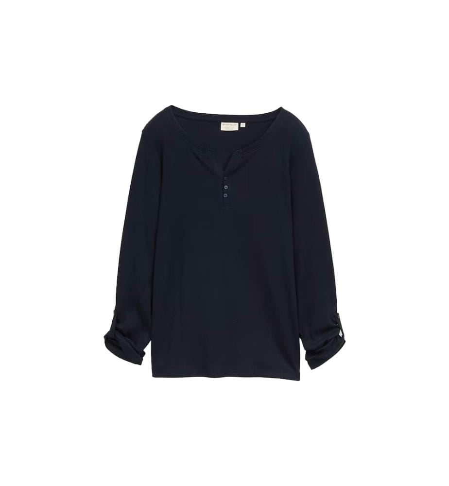 Henley-T-Shirt mit Streifen – Schwarz