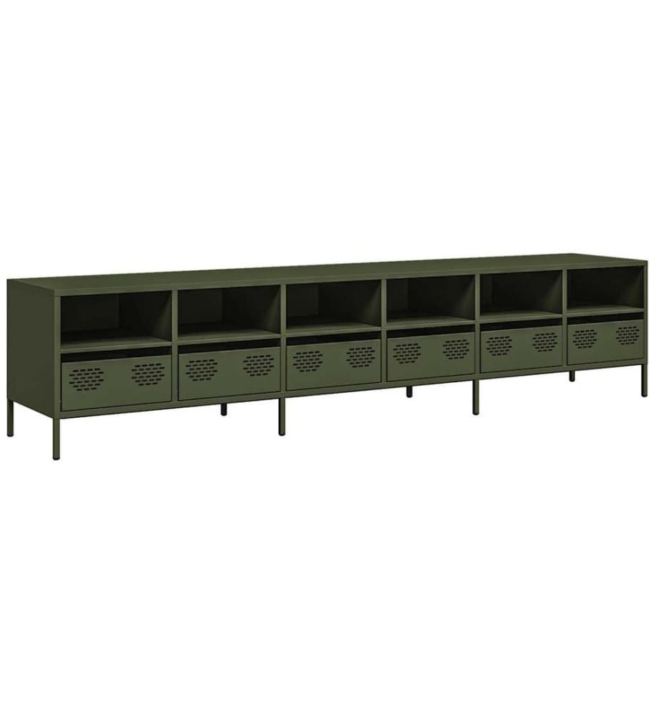 Meuble TV vert olive 202x39x43,5 cm acier laminé à froid