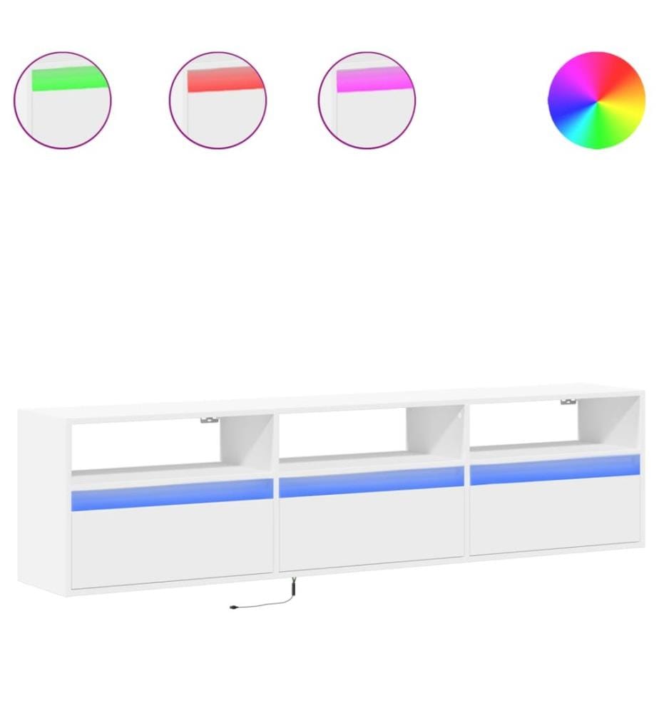 Meuble TV mural avec LED blanc 180x31x45 cm