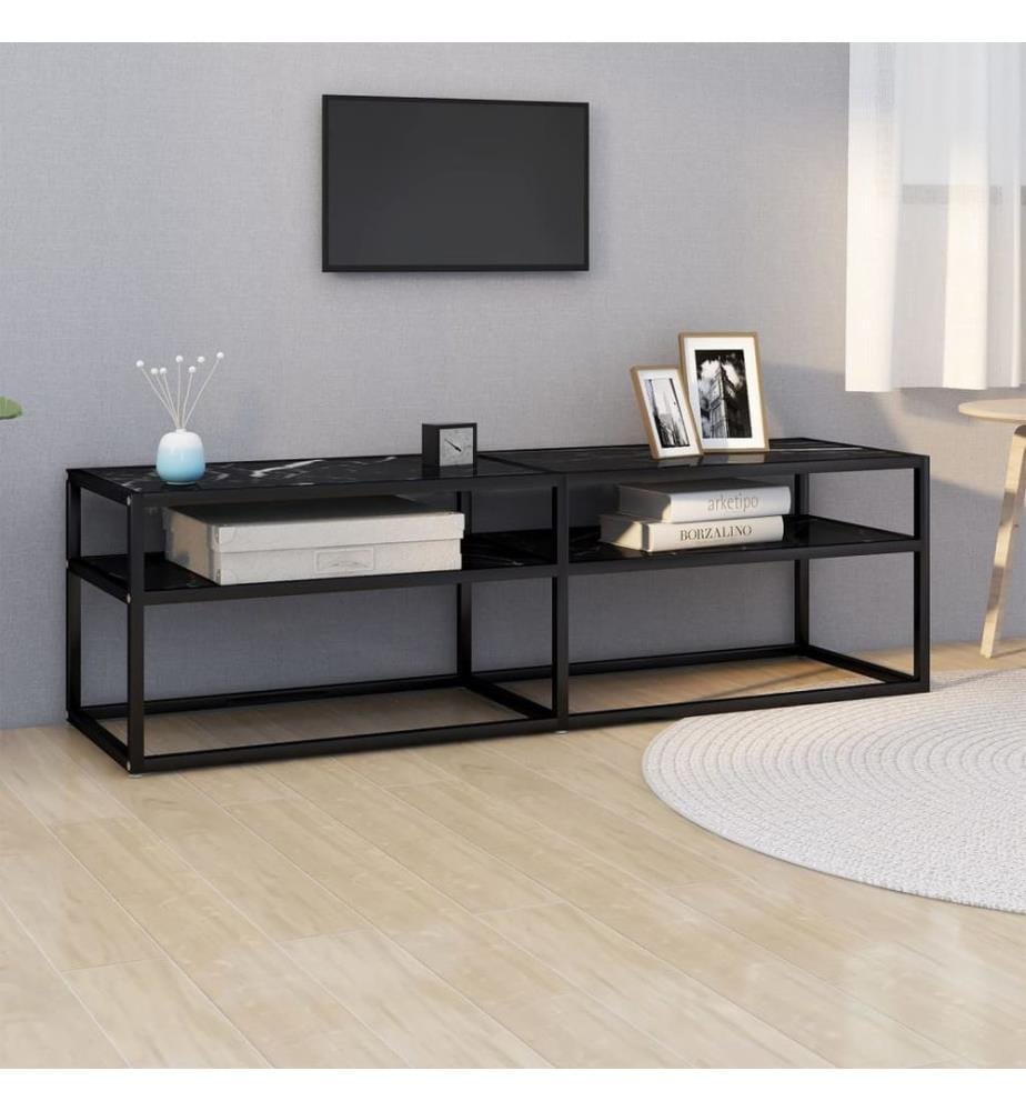 TV-Schrank Schwarz Marmor-Optik 140x40x40,5 cm Hartglas