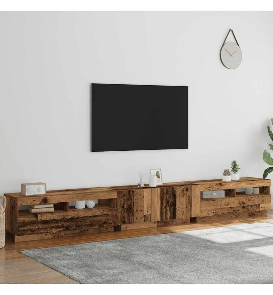 TV-Schrank mit LED-Leuchten Altholz-Optik 300x35x40 cm