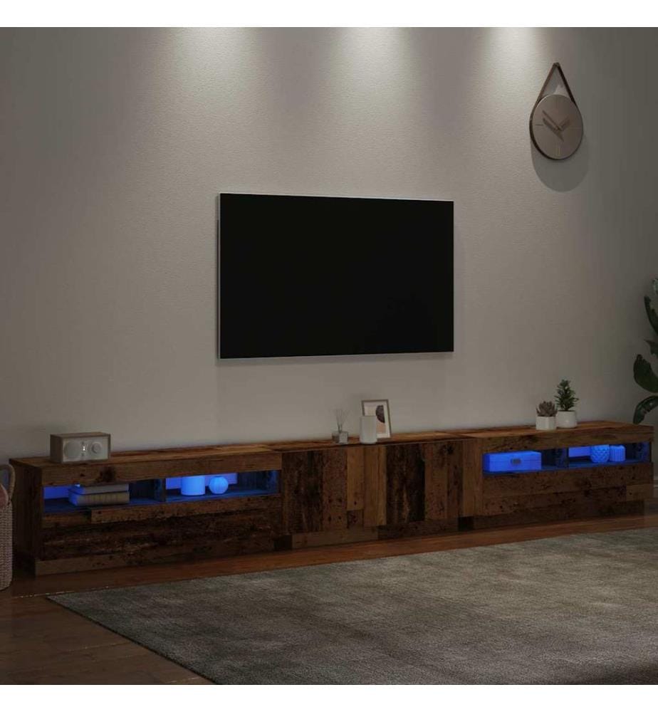 TV-Schrank mit LED-Leuchten Altholz-Optik 300x35x40 cm