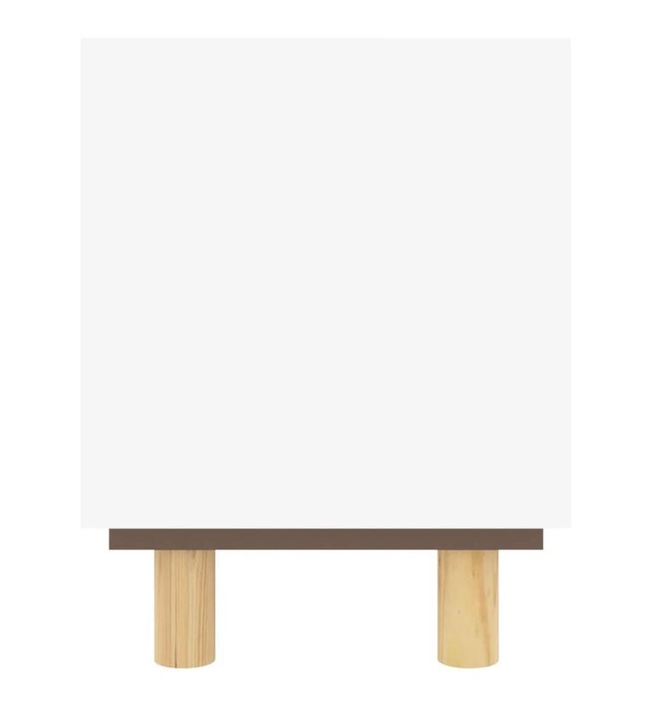 Meuble TV Blanc 105x30x40cm Bois de pin massif et rotin naturel