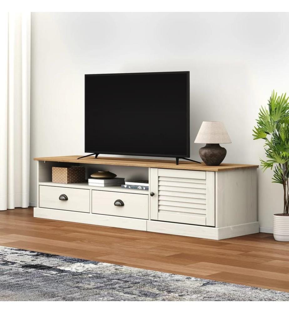 Meuble TV VIGO blanc 156x40x40 cm bois massif de pin