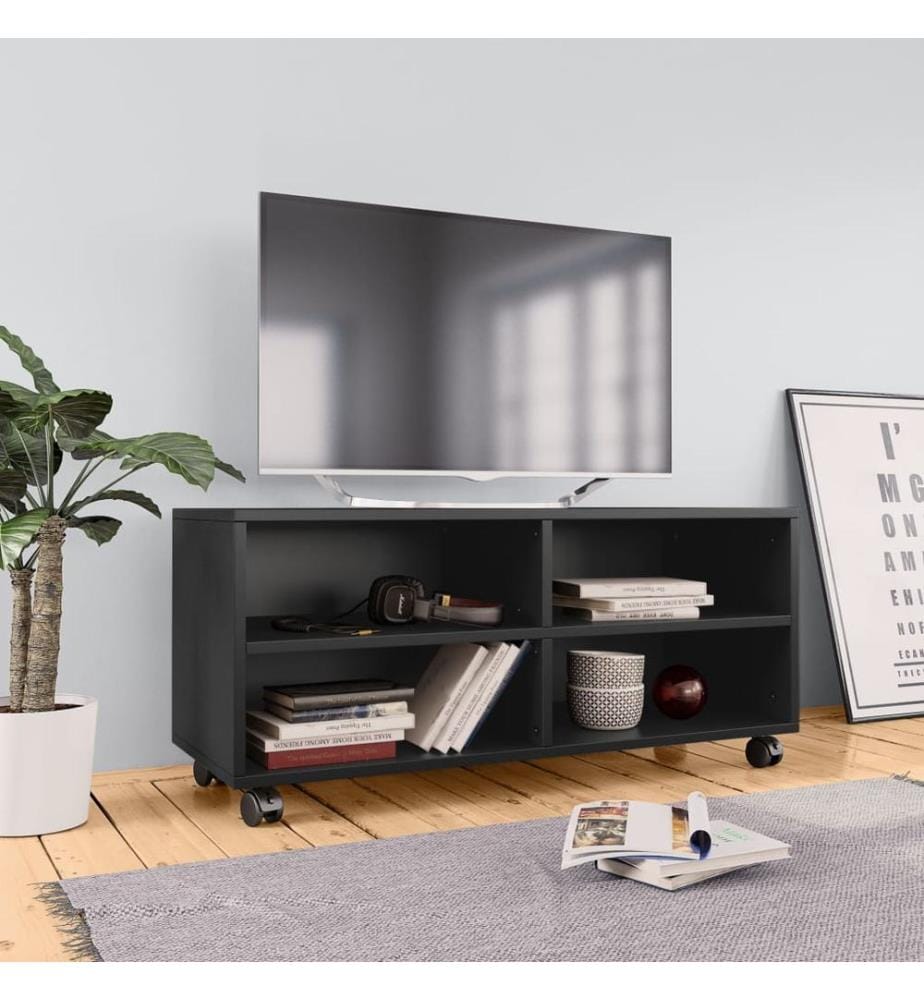 TV-Schrank mit Rollen Schwarz 90x35x35 cm Holzwerkstoff