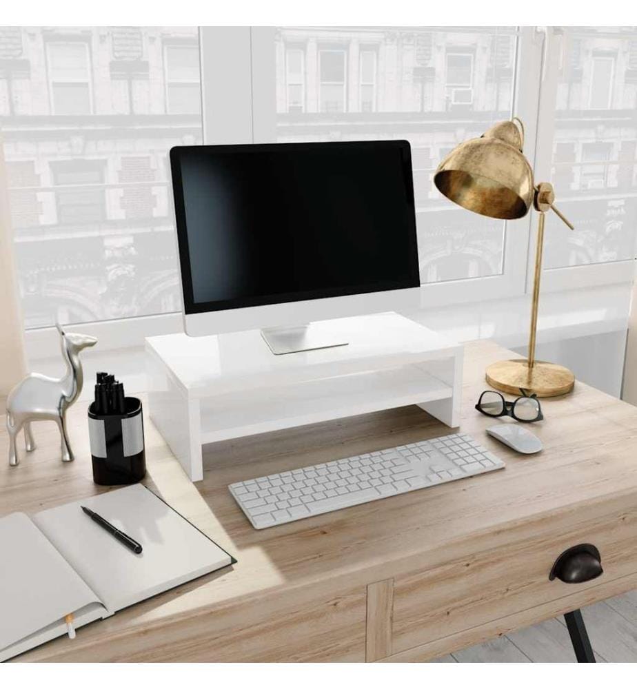 Support de moniteur Blanc brillant 42x24x13cm Bois d'ingénierie