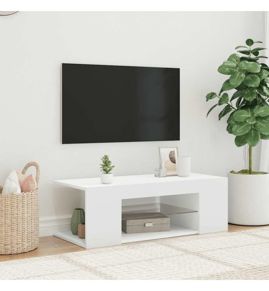 Meuble TV avec lumières LED Blanc 90x39x30 cm