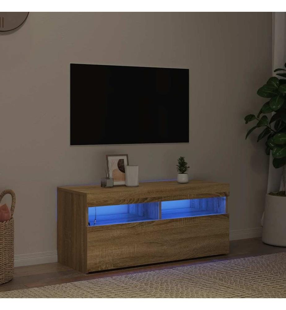 TV-Schrank mit LED-Leuchten Sonoma-Eiche 90x35x40 cm