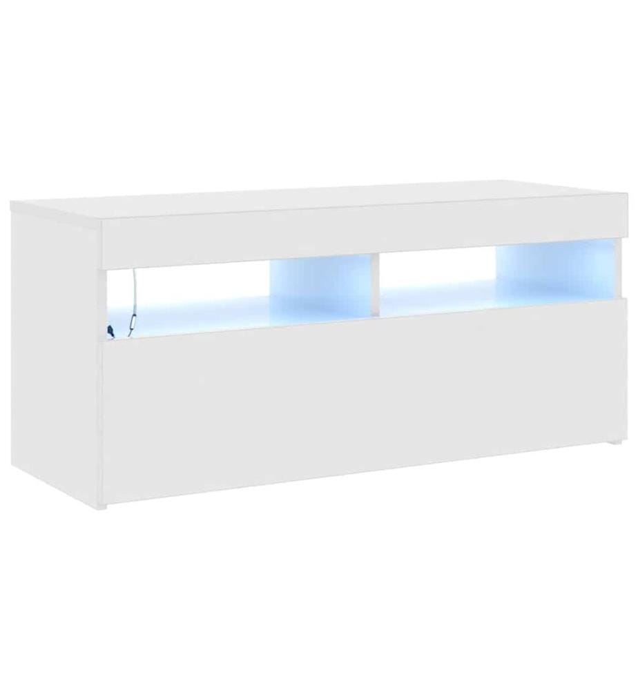 Meuble TV avec lumières LED blanc brillant 90x35x40 cm