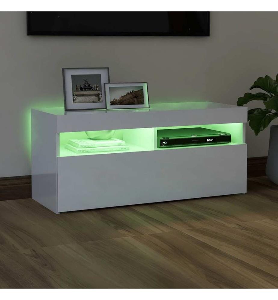 Meuble TV avec lumières LED blanc brillant 90x35x40 cm