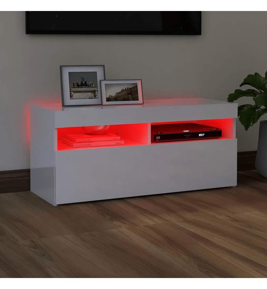 Meuble TV avec lumières LED blanc brillant 90x35x40 cm