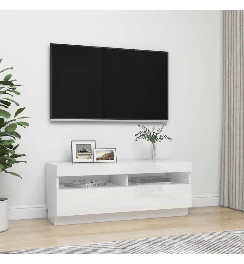 TV-Schrank mit LED-Leuchten Hochglanz-Weiss 100x35x40 cm