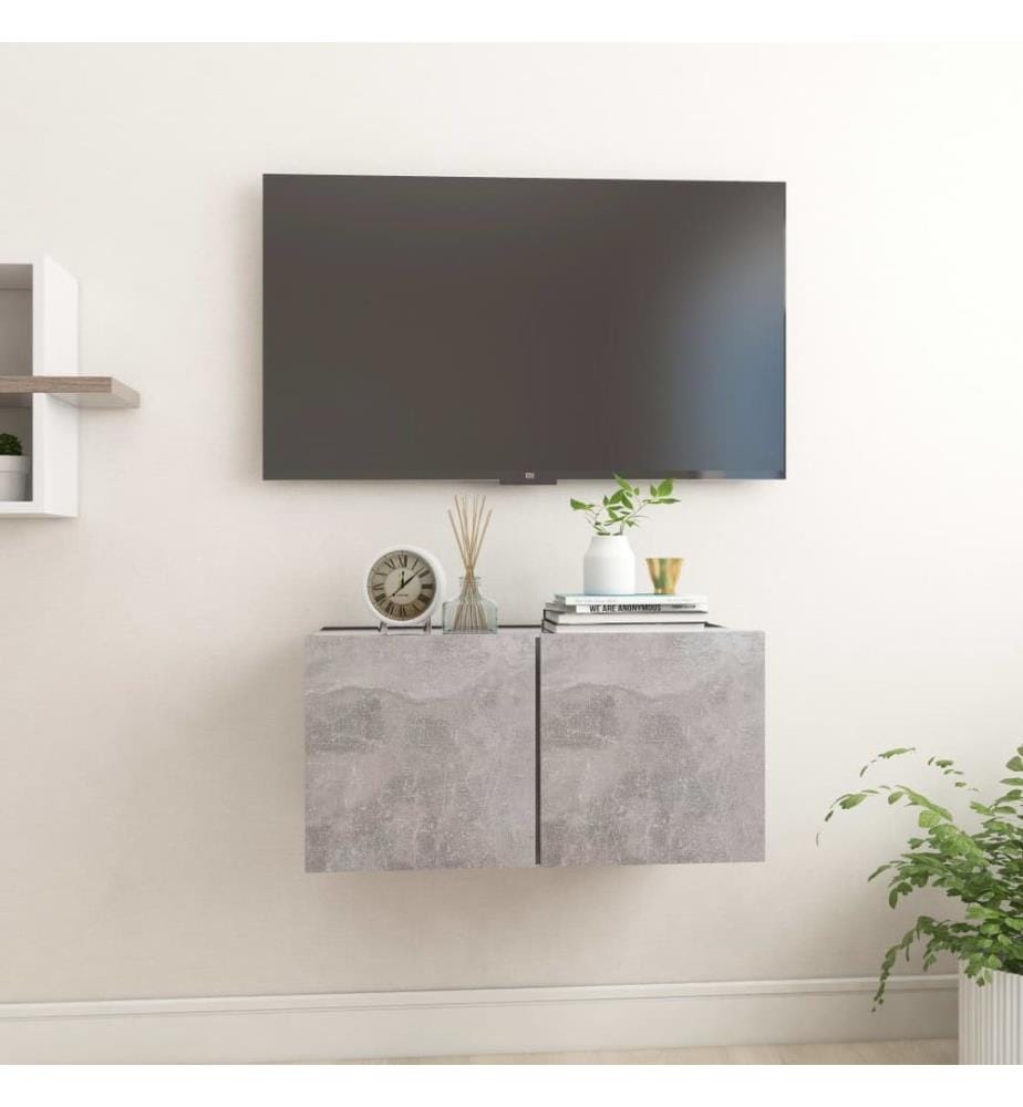 Meuble TV suspendu Gris béton 60x30x30 cm