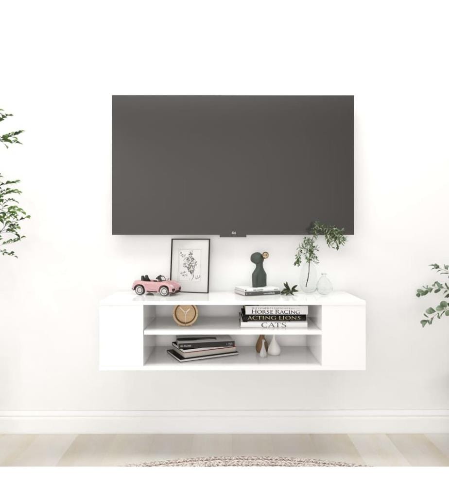 Meuble TV suspendu Blanc 100x30x26,5 cm Bois d'ingénierie