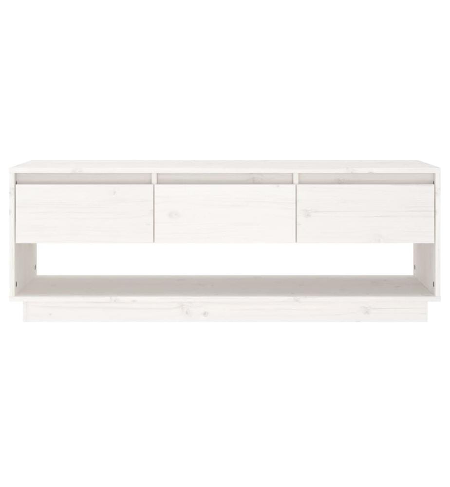 Meuble TV Blanc 110,5x34x40 cm Bois de pin massif