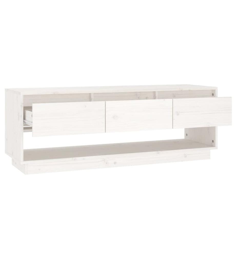 Meuble TV Blanc 110,5x34x40 cm Bois de pin massif
