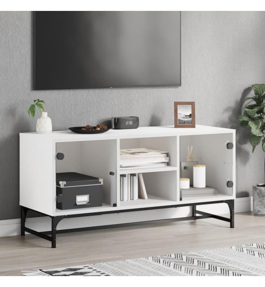 TV-Schrank mit Glastüren Weiss 102x37x50 cm