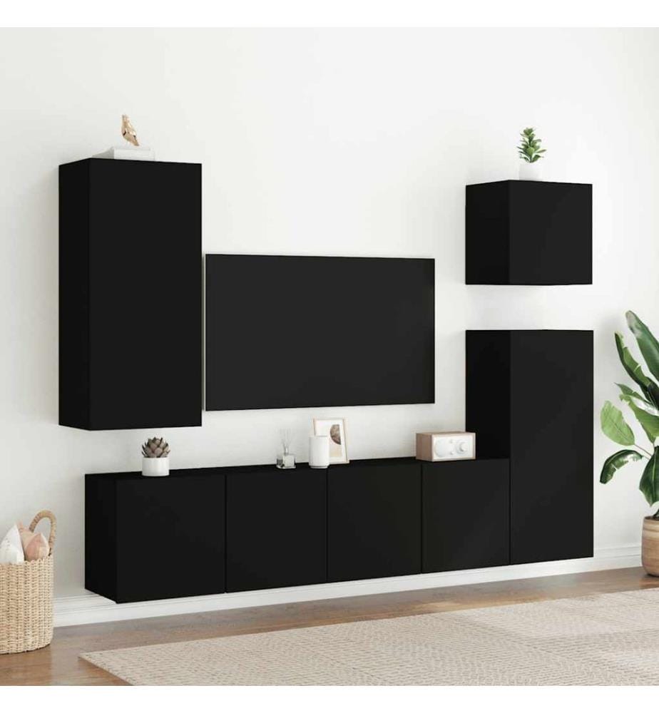 Meubles TV muraux 2 pcs noir 80x30x41 cm