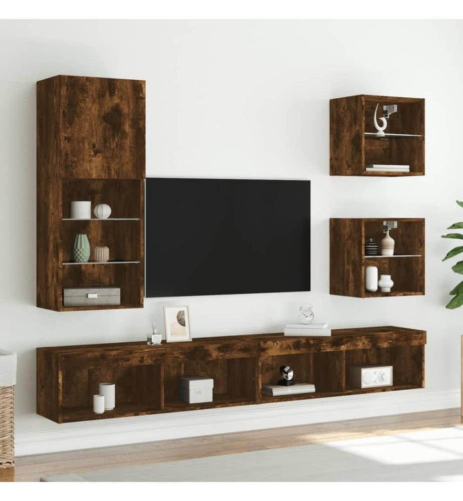TV-Schrank mit LED-Leuchten Räuchereiche 40,5x30x102 cm