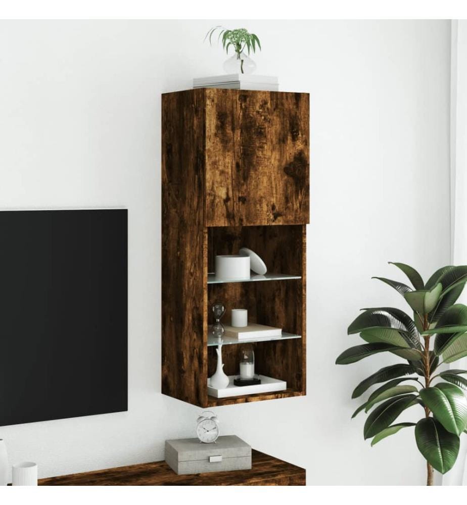 TV-Schrank mit LED-Leuchten Räuchereiche 40,5x30x102 cm