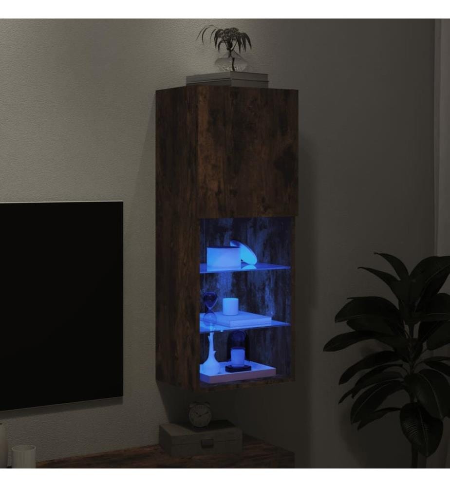TV-Schrank mit LED-Leuchten Räuchereiche 40,5x30x102 cm