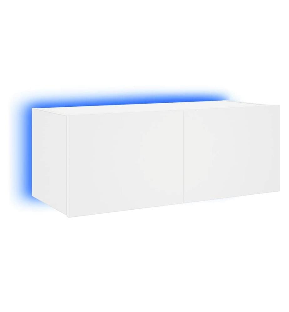 Meuble TV mural avec lumières LED blanc 80x35x31 cm
