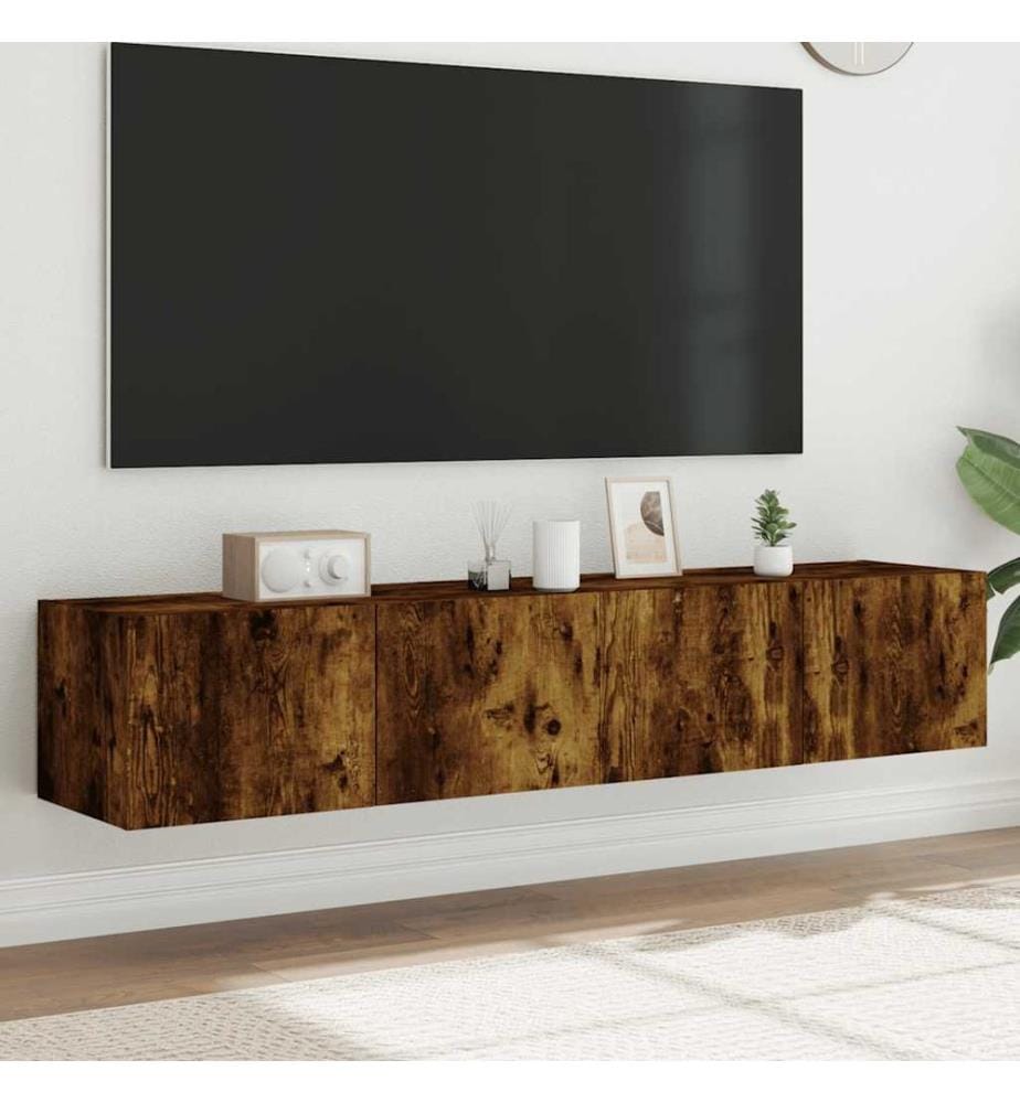 TV-Wandschränke mit LED-Leuchten 2 Stk. Räuchereiche 80x35x31cm