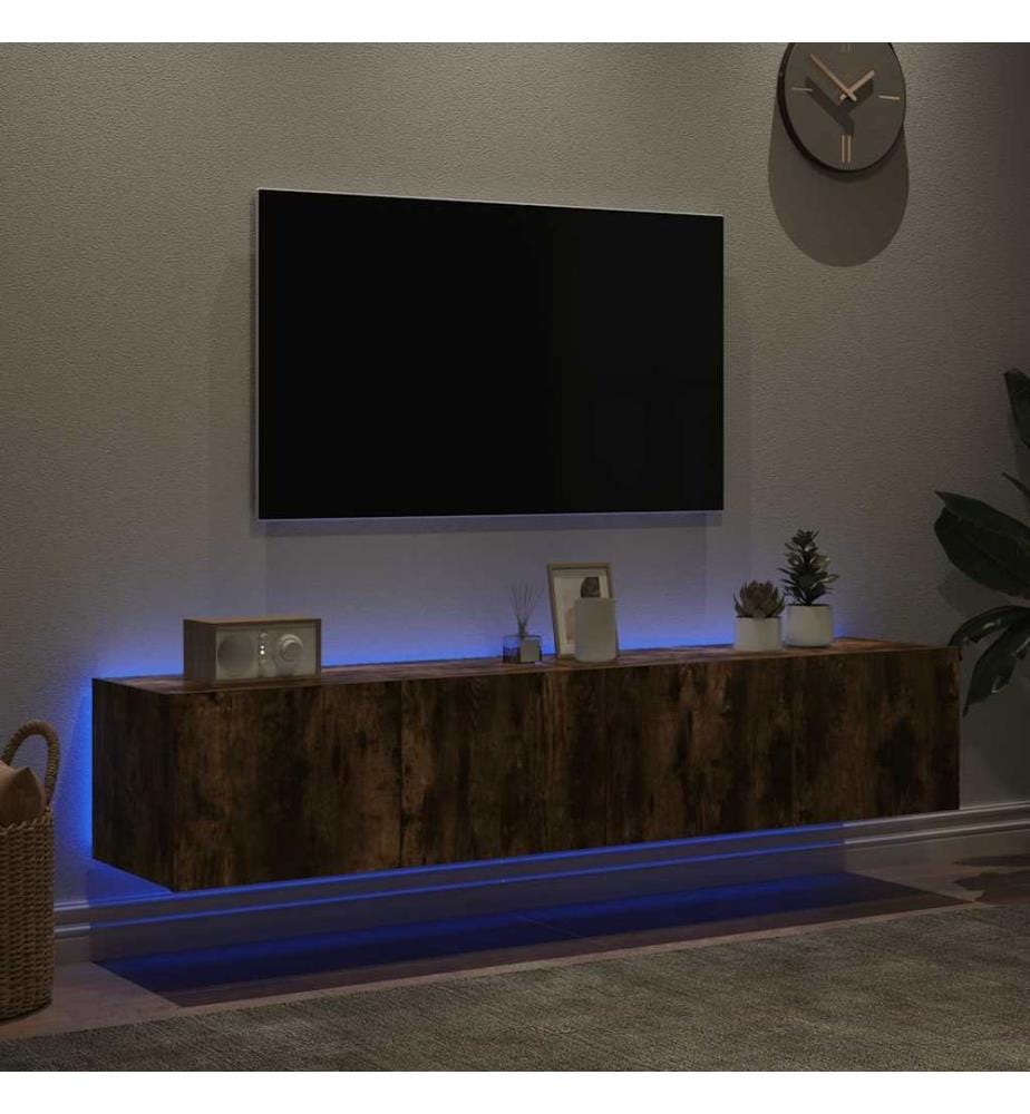 TV-Wandschränke mit LED-Leuchten 2 Stk. Räuchereiche 80x35x31cm