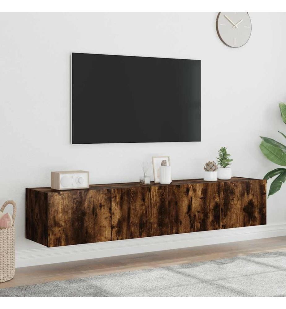 TV-Wandschränke mit LED-Leuchten 2 Stk. Räuchereiche 80x35x31cm