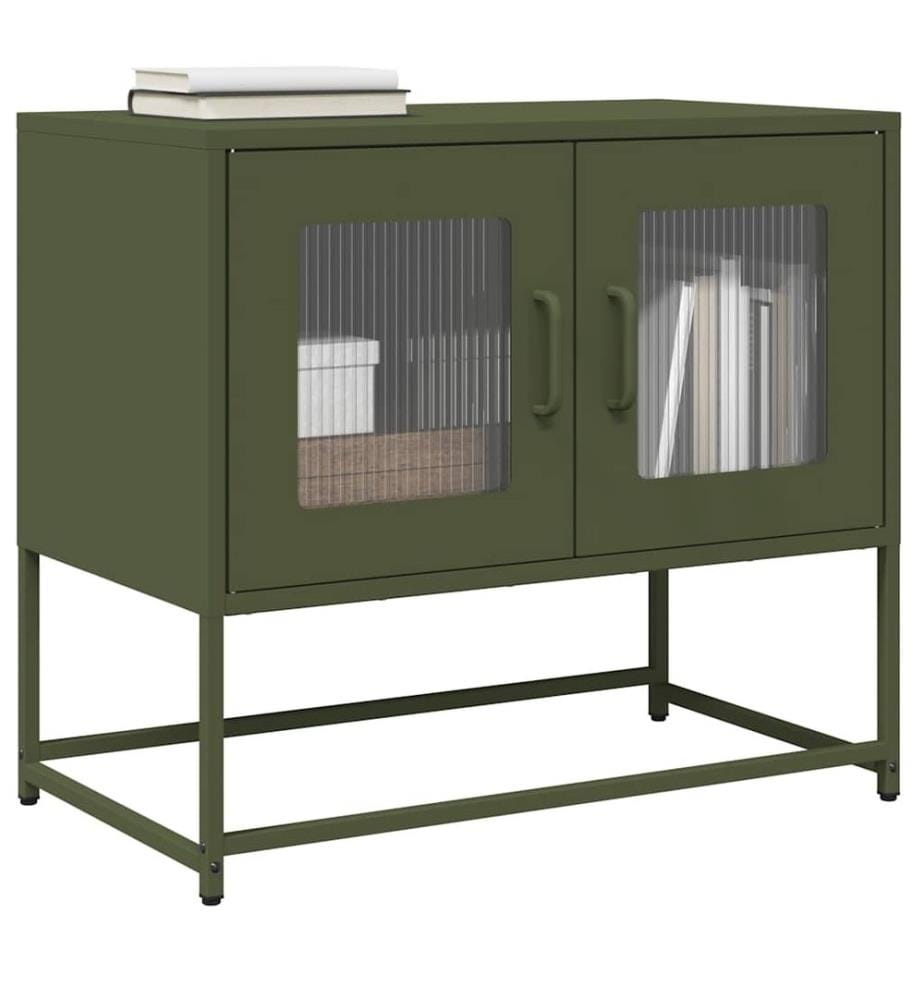 Meuble TV vert olive 68x39x60,5 cm acier laminé à froid