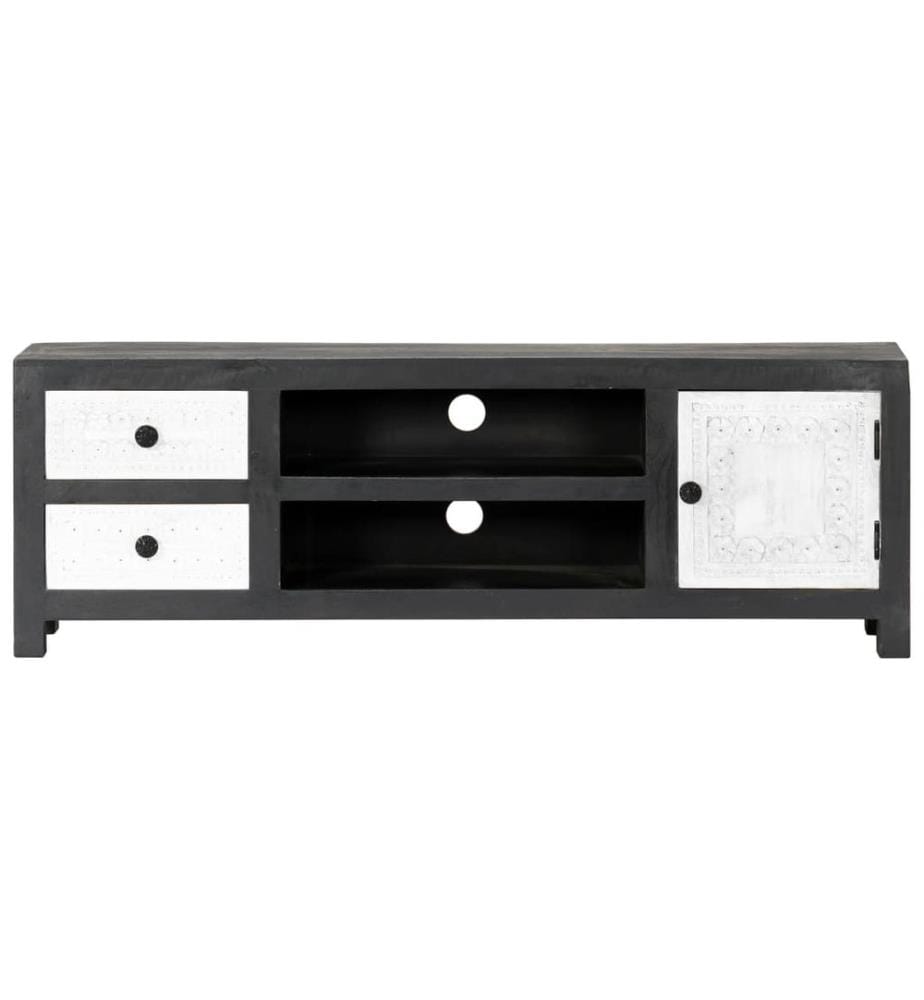 TV-Schrank Handgeschnitzt Grau Weiss Massivholz Mango