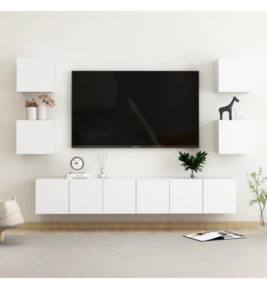 Ensemble de meubles TV 7 pcs Blanc Bois d'ingénierie