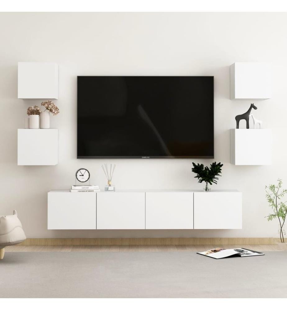 Ensemble de meubles TV 6 pcs Blanc Bois d'ingénierie